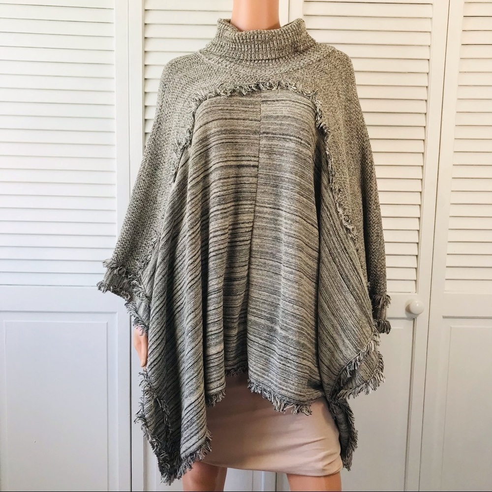 MICHAEL STARS Gray Cotton Turtleneck Cape Sweater One Size